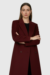 Women's Burgundy Slim-Fit Wool Blend Winter Coat - Warm & Stylish