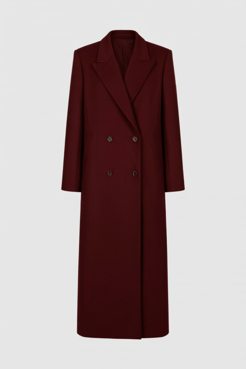 Coat : Women's Burgundy Slim-Fit Wool Blend Winter Coat - Warm & Stylish in Burgundy van Vanda Liamo