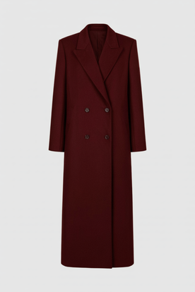 Coat : Women's Burgundy Slim-Fit Wool Blend Winter Coat - Warm & Stylish in Burgundy van Vanda Liamo