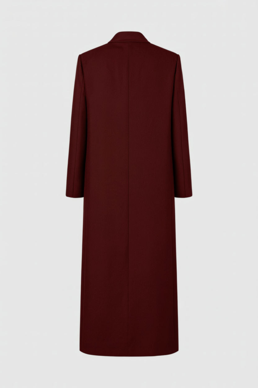Coat : Women's Burgundy Slim-Fit Wool Blend Winter Coat - Warm & Stylish in van Vanda Liamo