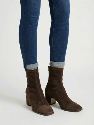 Women's Dark Brown Mid-Calf Heeled Boots - Faux Leather