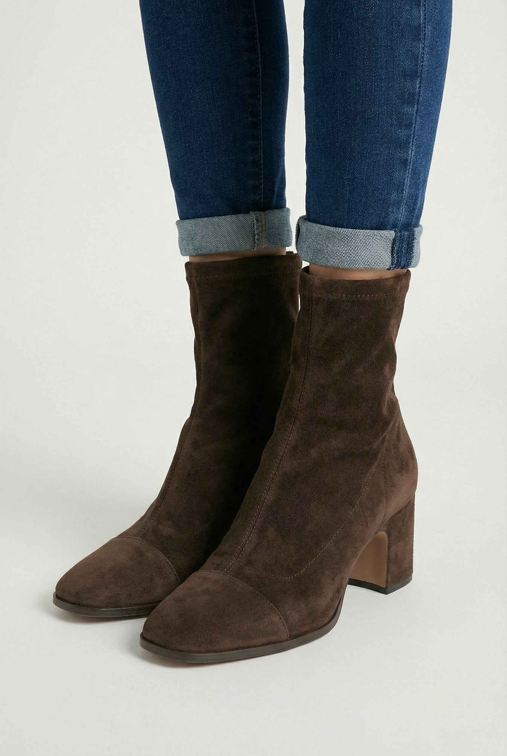 Women's Boots : Women's Dark Brown Mid-Calf Heeled Boots - Faux Leather in van Vanda Liamo