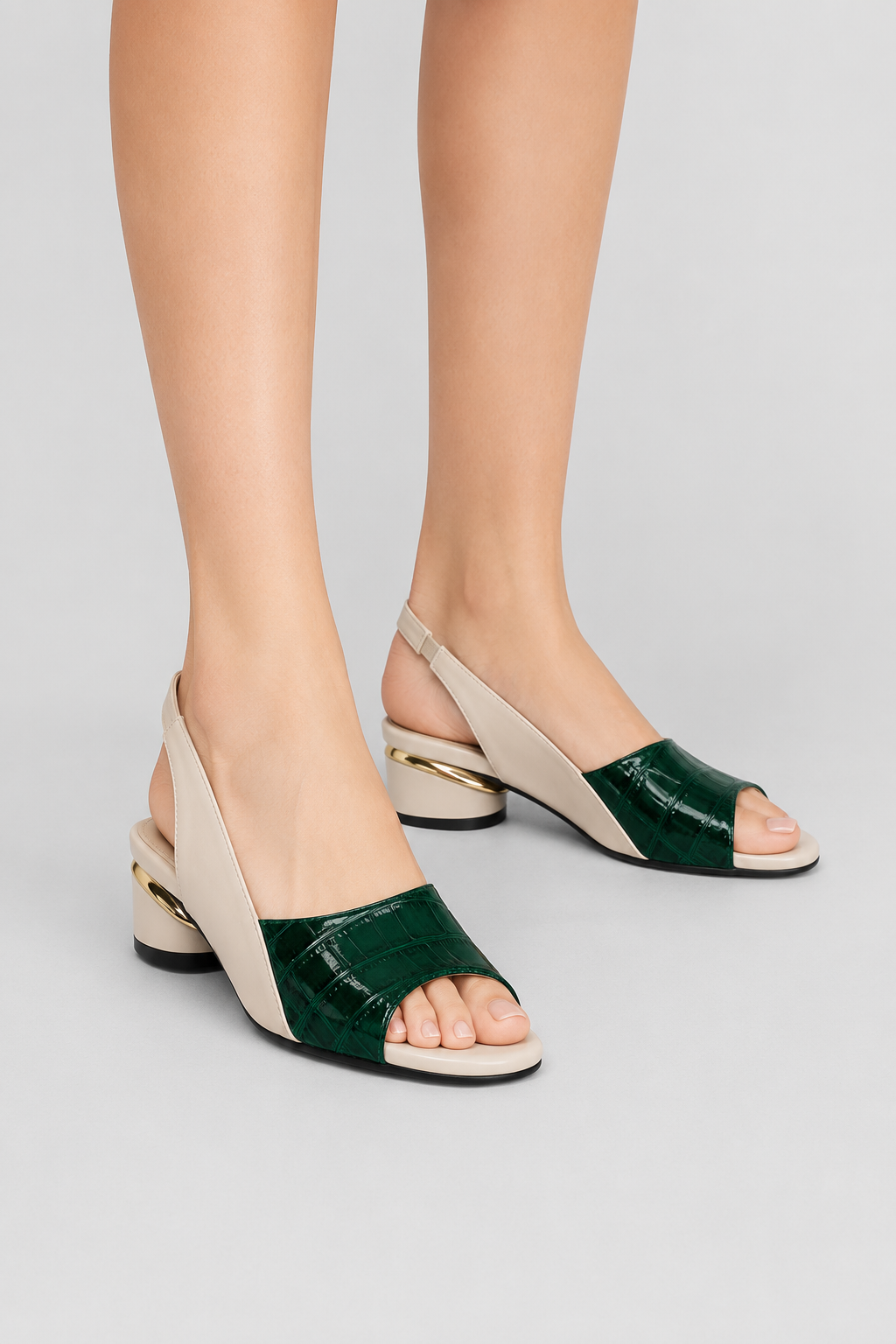 Dark Green Slingback Heels – Low Block Sandal