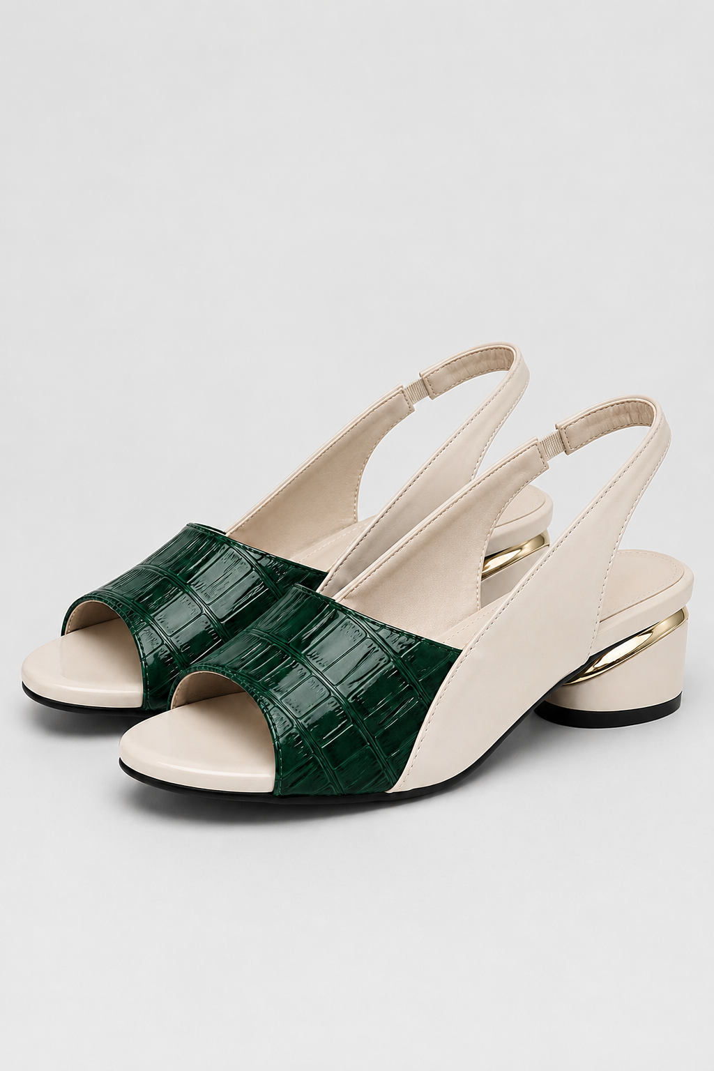 Dark Green Slingback Heels – Low Block Sandal