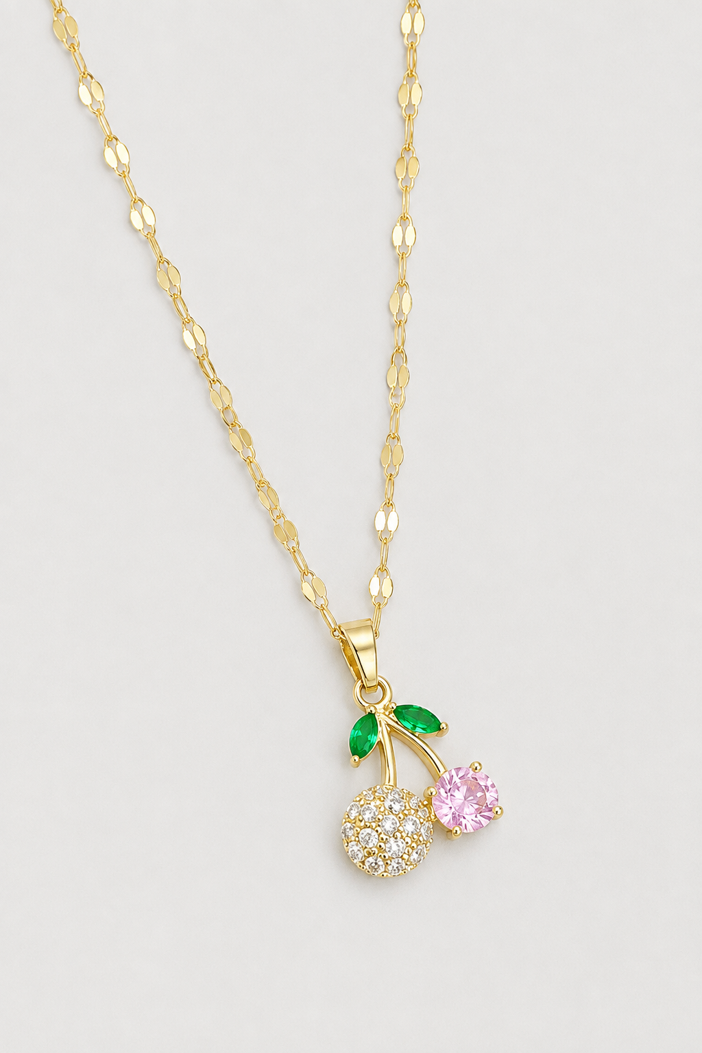 Delicate Gold Cherry Charm Necklace – Subtle Sparkle & Modern Style