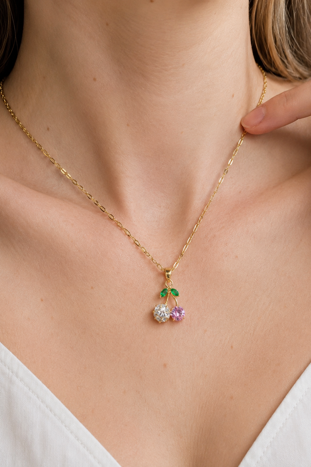 Delicate Gold Cherry Charm Necklace – Subtle Sparkle & Modern Style