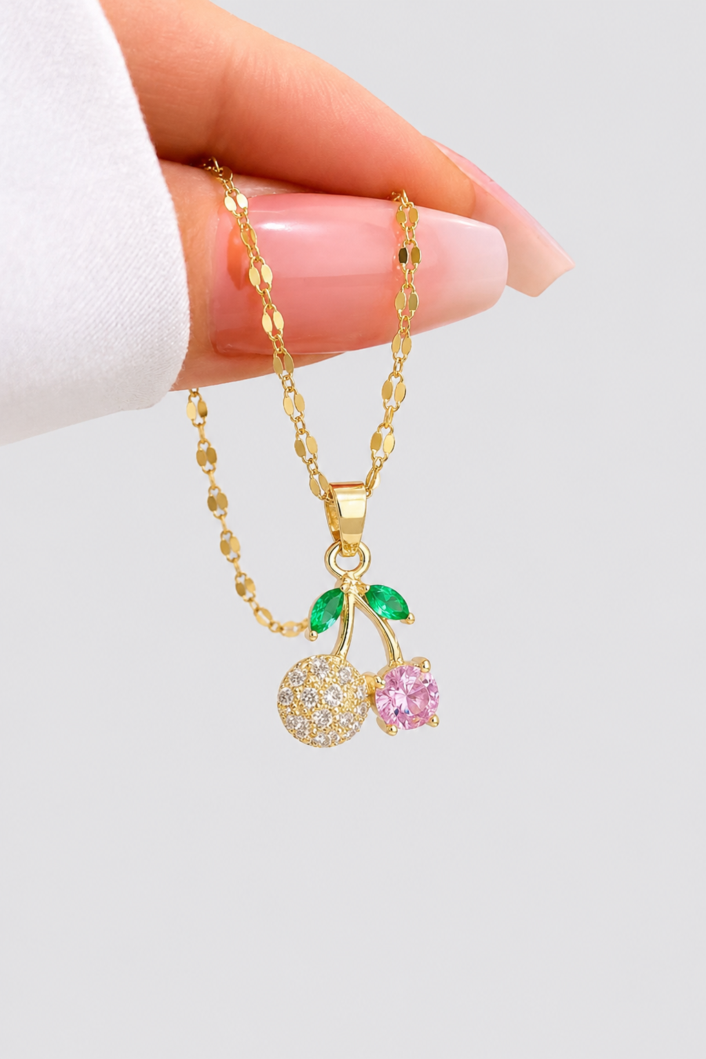 Delicate Gold Cherry Charm Necklace – Subtle Sparkle & Modern Style