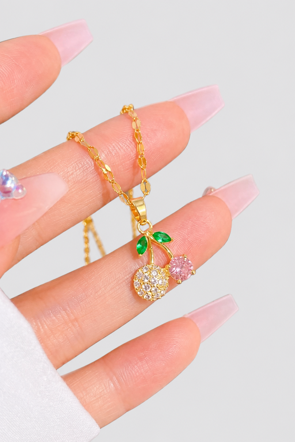 Delicate Gold Cherry Charm Necklace – Subtle Sparkle & Modern Style