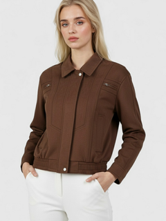 Women's Dark Brown Faux Leather Bomber Jacket - S, M, L, XL