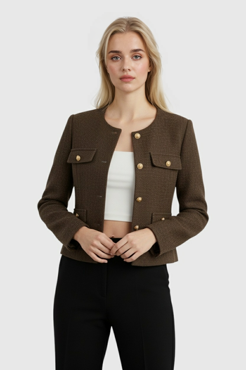 Jacket : Women's Dark Brown Winter Short Jacket in van Vanda Liamo