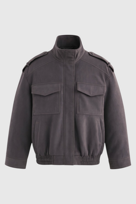 Jacket : Dark Gray Bomber Jacket with Stand Collar in Dark Grey van Vanda Liamo