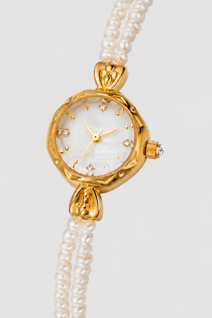 Elegant Bead-Bracelet Watch – Shimmering Dial with Lustrous Accents