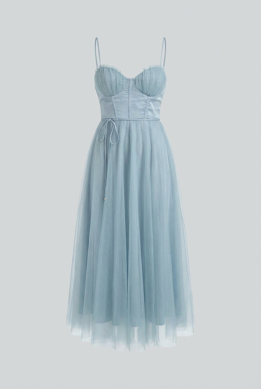 Dresses : Blue Satin Halter Cocktail Midi Dress for Women - Perfect for Parties & Special Occasions in Blue van Vanda Liamo