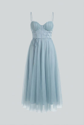 Dresses : Blue Satin Halter Cocktail Midi Dress for Women - Perfect for Parties & Special Occasions in Blue van Vanda Liamo