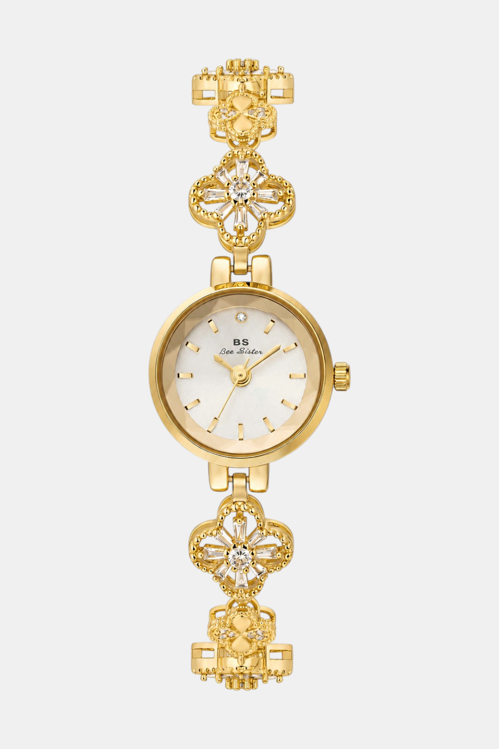 Elegant Clover-Link Watch – Radiant Dial with Jeweled Floral Bracelet