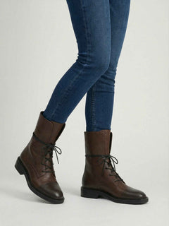 Women's Dark Brown Faux Leather Lace-Up Ankle Boots
