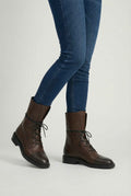 Women's Dark Brown Faux Leather Lace-Up Ankle Boots