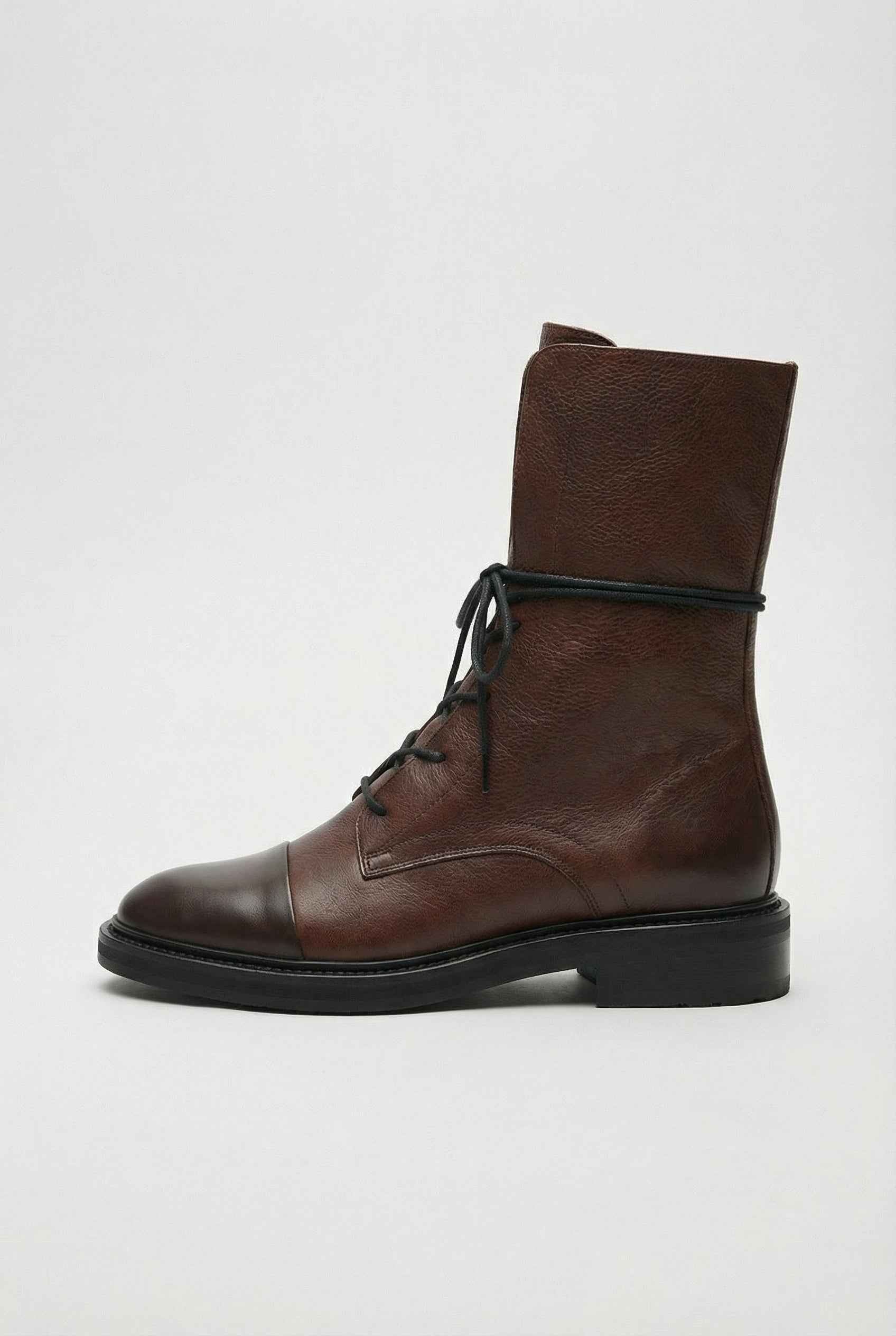 Boots : Women's Dark Brown Faux Leather Lace-Up Ankle Boots in van Vanda Liamo