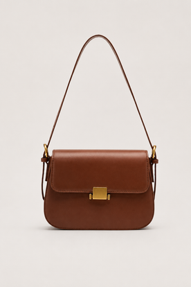 Schoudertas : Elegant Shoulder Bag with Gold Closure - Luxury Design for Every Day in Brown van Vandaliamo