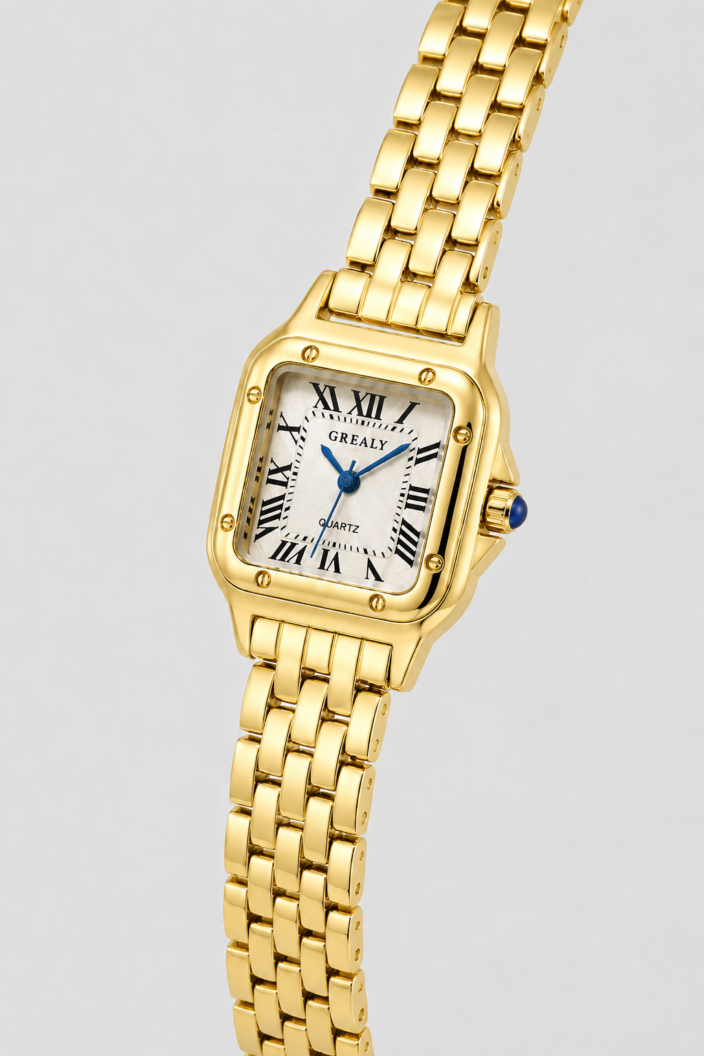 Elegant Square Link Watch – Roman Numeral Dial with High-Shine Finish