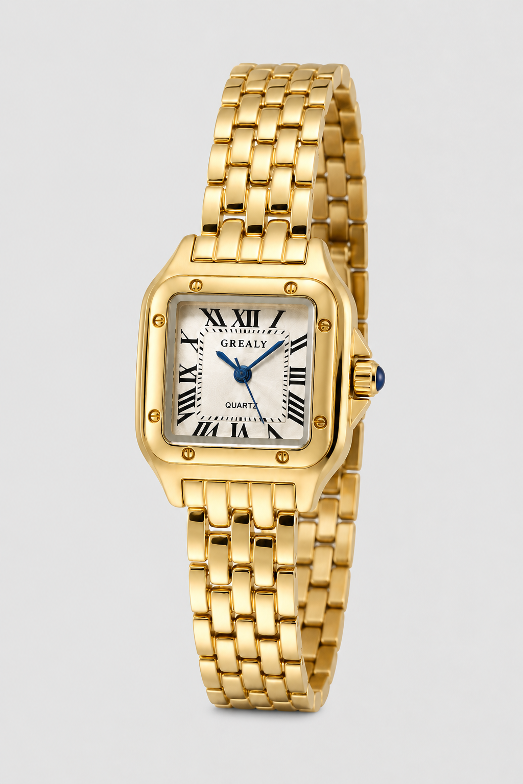 Elegant Square Link Watch – Roman Numeral Dial with High-Shine Finish