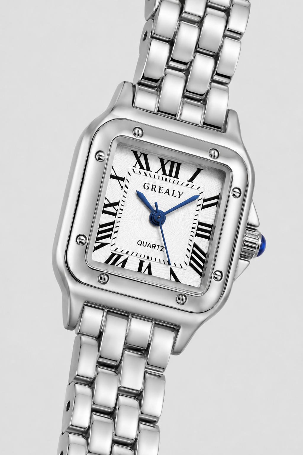 Elegant Square Link Watch – Roman Numeral Dial with High-Shine Finish