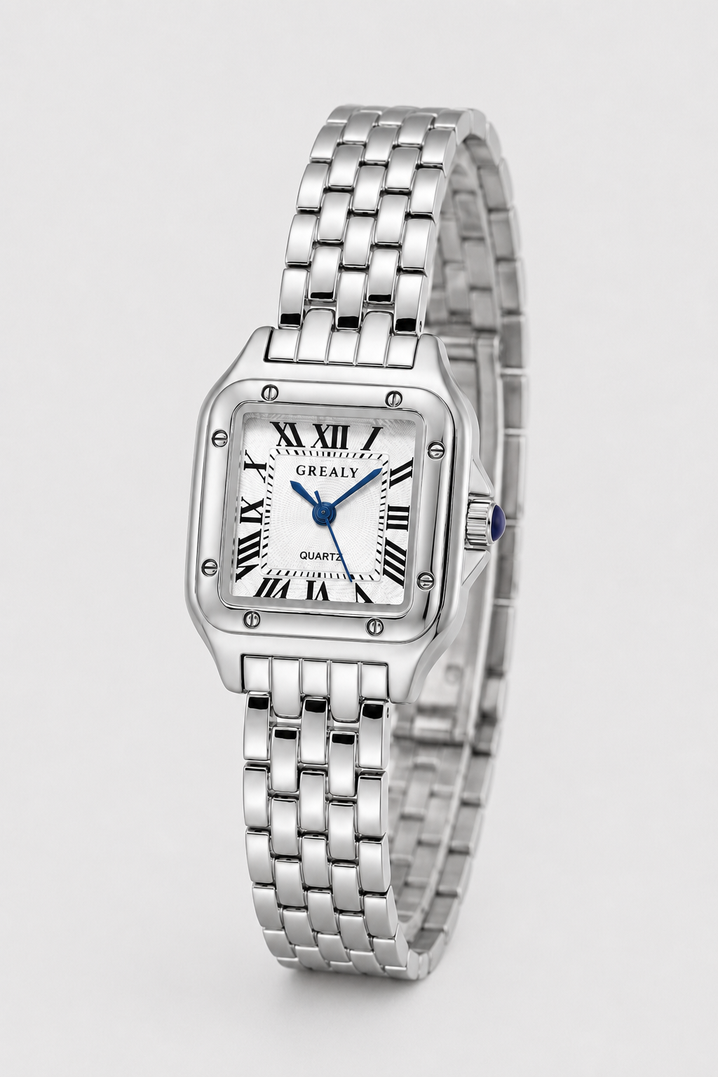 Elegant Square Link Watch – Roman Numeral Dial with High-Shine Finish