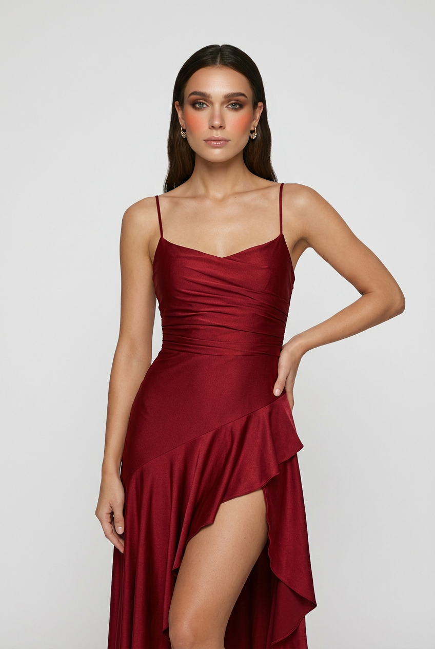 Maxi Dresses : Women's Wine Red Lace-Up Backless Formal Maxi Evening Gown Dress in van Vanda Liamo