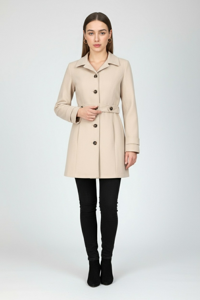 Coat : Mid-Length Beige Winter Coat in van Vanda Liamo