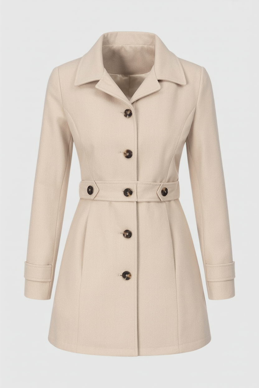 Coat : Mid-Length Beige Winter Coat in Beige van Vanda Liamo