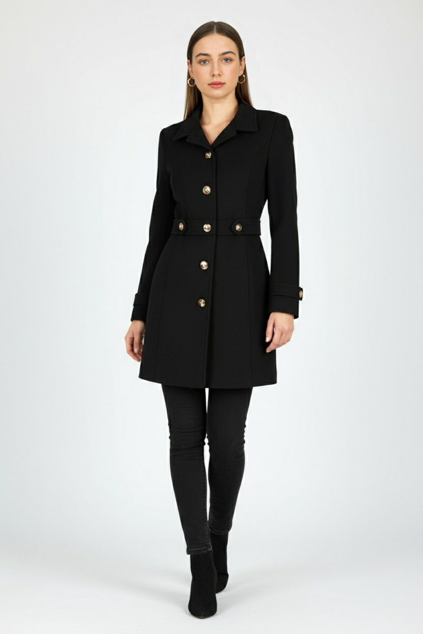 Coat : Mid-Length Black Winter Coat in van Vanda Liamo