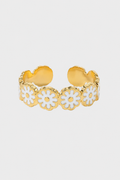 Enamel Daisy Sculpted Open Ring – Vibrant Floral Band & Playful Chic