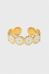 Enamel Daisy Sculpted Open Ring – Vibrant Floral Band & Playful Chic