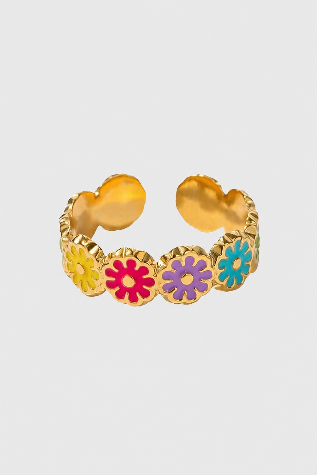 Enamel Daisy Sculpted Open Ring – Vibrant Floral Band & Playful Chic