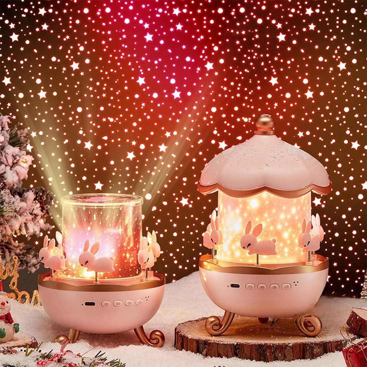 Star Projector Night Light – Enchanted Carousel Design with Music