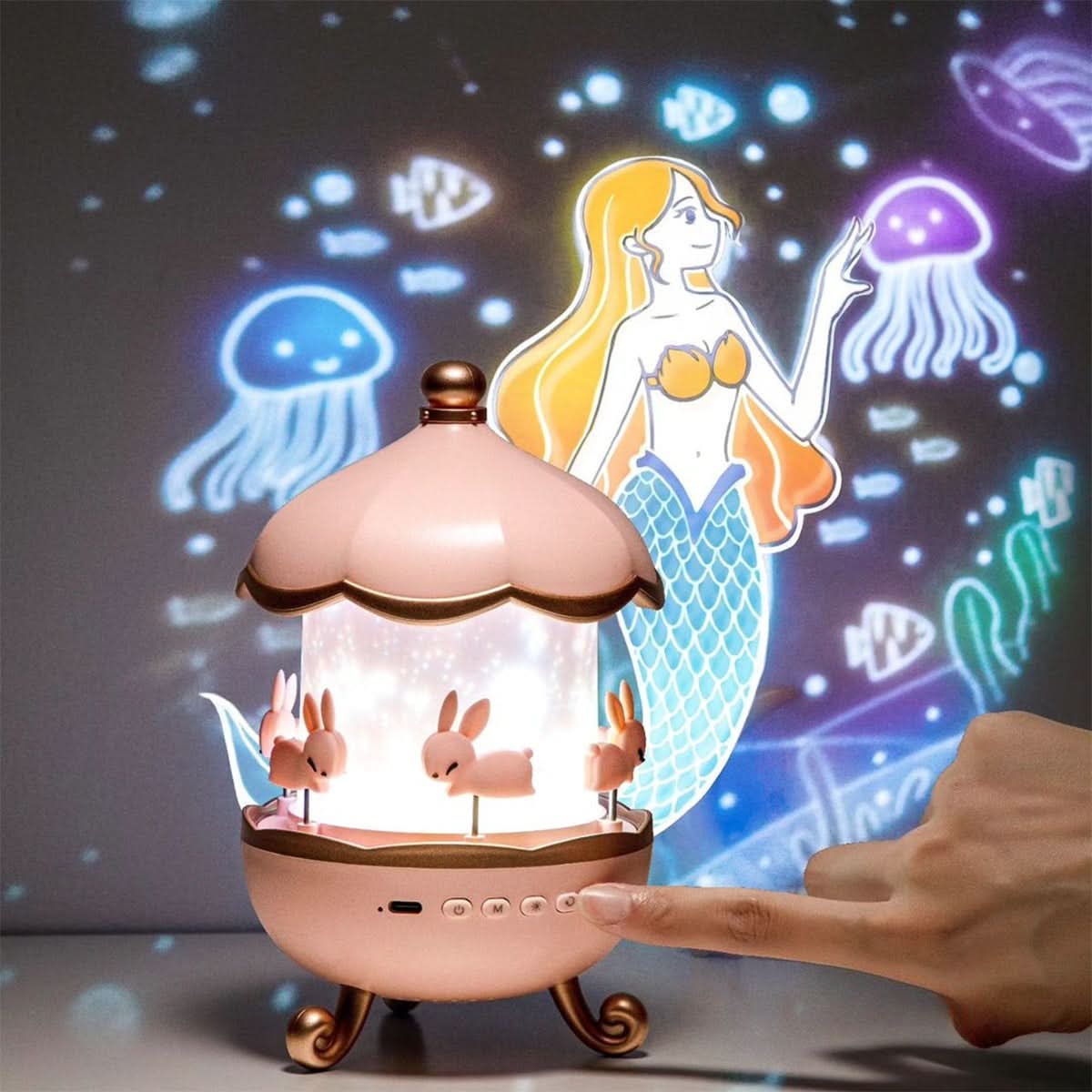Star Projector Night Light – Enchanted Carousel Design with Music