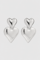 Fine Polished Double Heart Statement Earrings – Effortless Luxury & Daily Charm