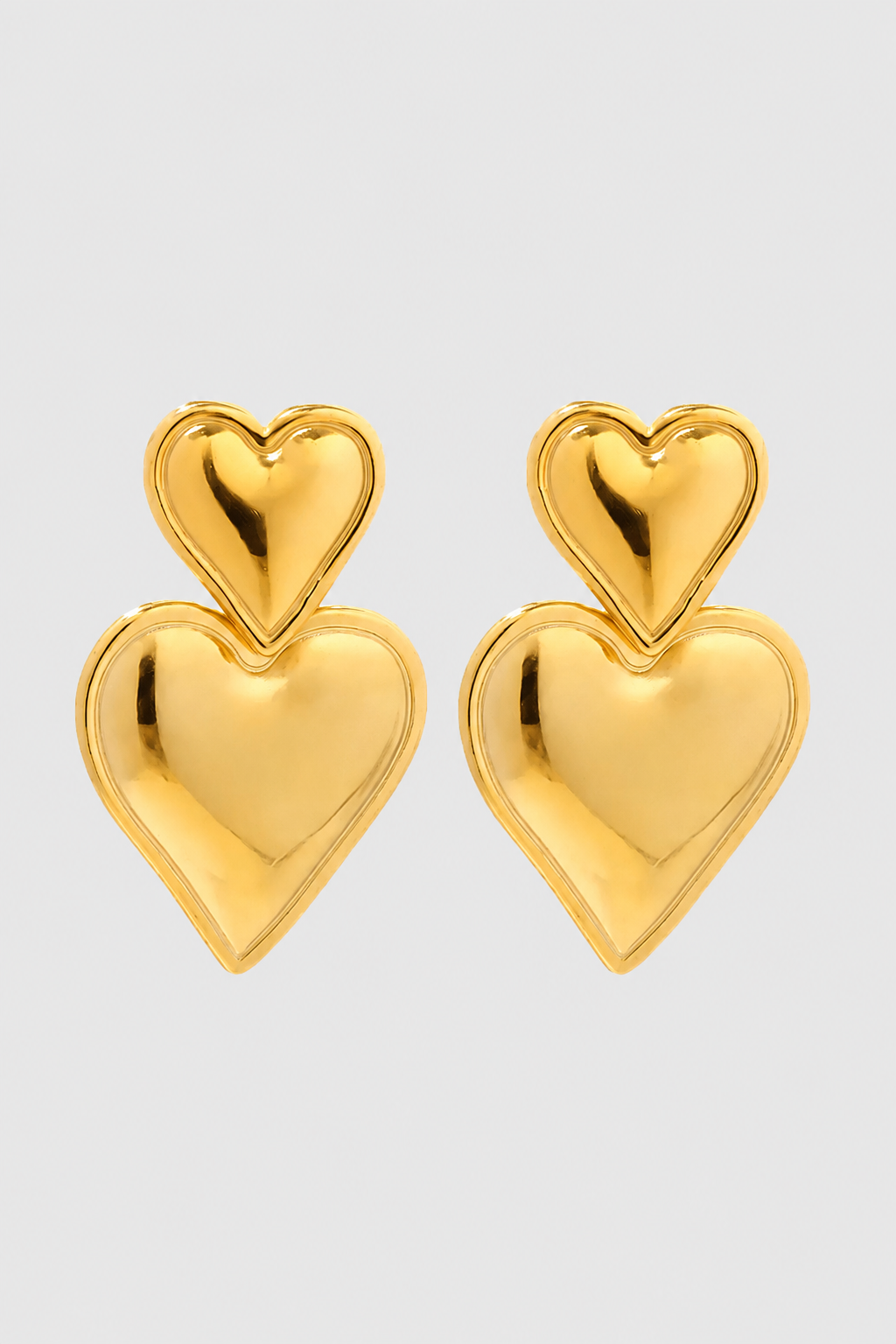 Fine Polished Double Heart Statement Earrings – Effortless Luxury & Daily Charm