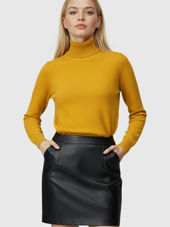 Yellow Fleece Lined Thermal Turtleneck Sweater