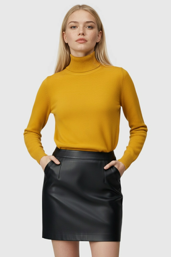 Yellow Fleece Lined Thermal Turtleneck Sweater