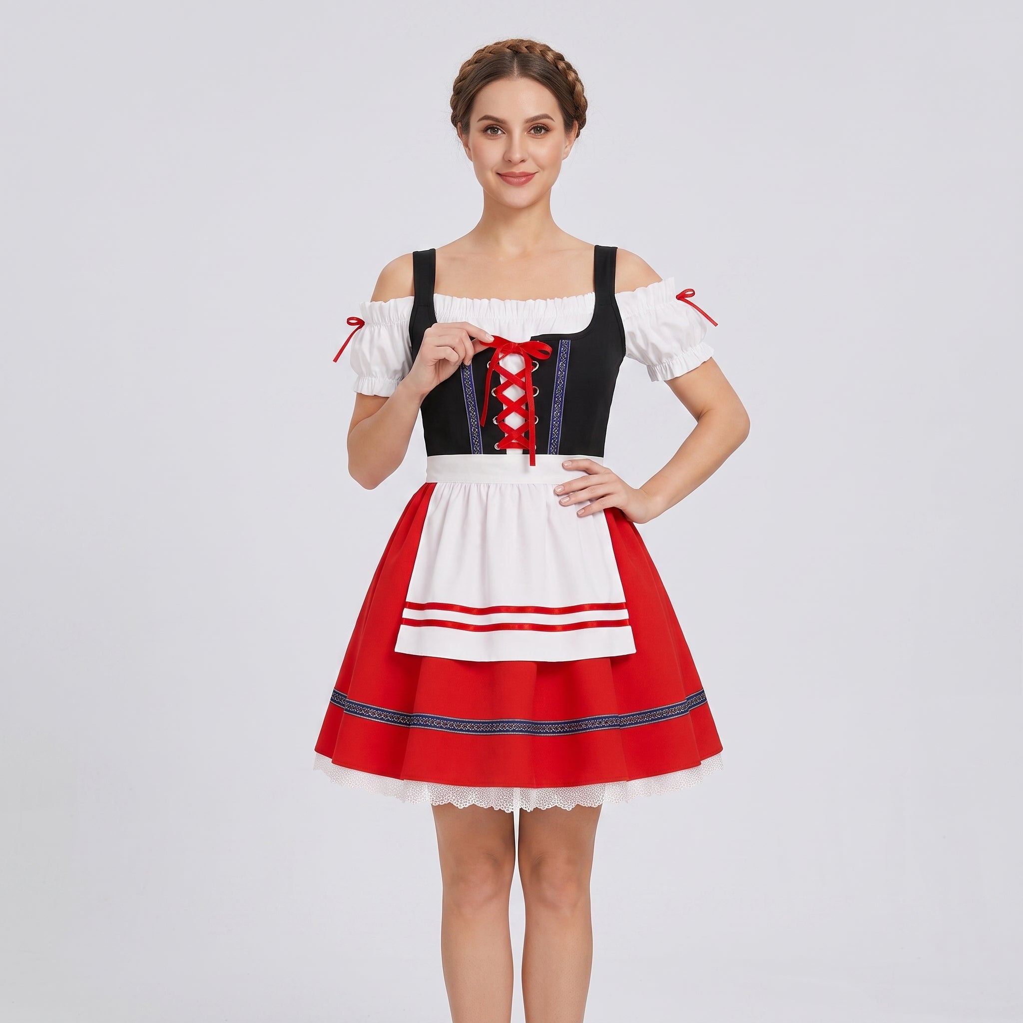 Gifts – Seasonal – Oktoberfest : Dirndl Jurk Dames Rood Kant voor Oktoberfest Feesten in