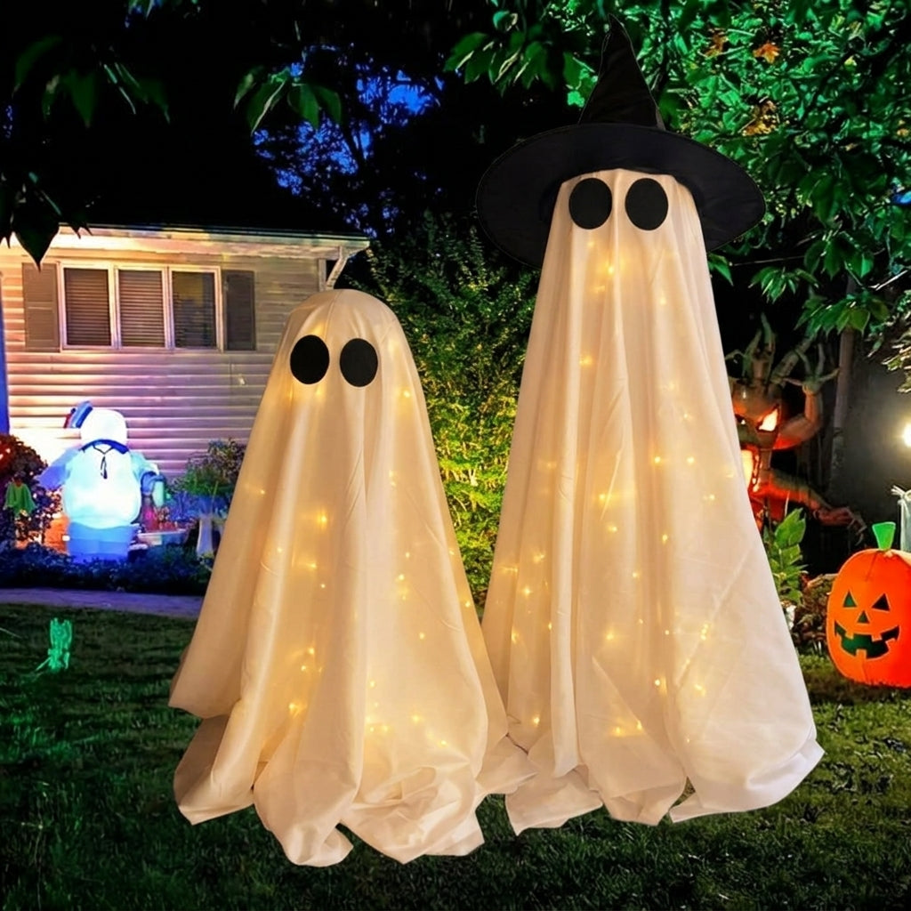 Glowing Ghost with Witch Hat - LED Halloween Decoration
