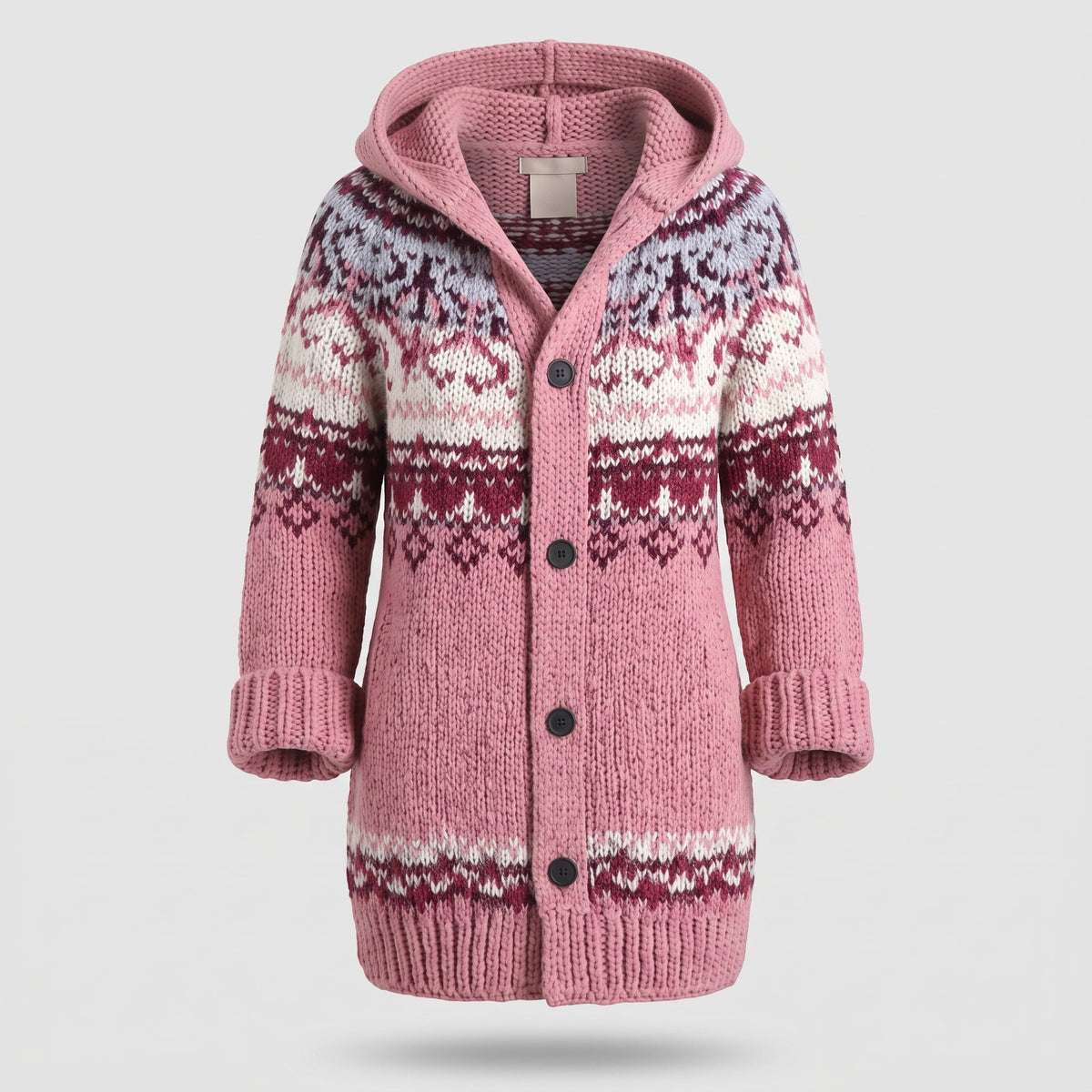 Fashion : Women's Hooded Knit Cardigan with Fair Isle Pattern in van Vanda Liamo
