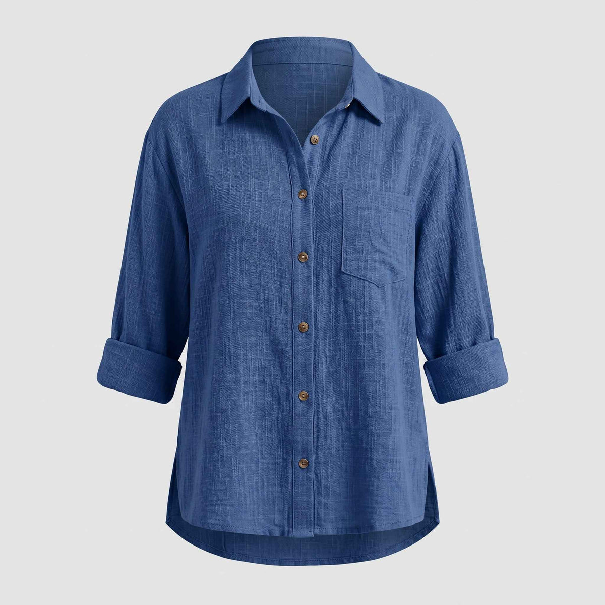 Fashion : Women's Relaxed Fit Shirt - Loose Casual Blouse in Blue van Vanda Liamo