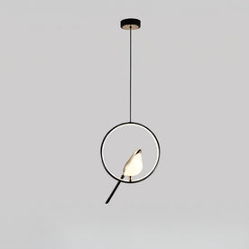 Pendant Light : Golden Bird Pendant Lamp – LED Sculpture Ceiling Light in Circle 29cm. Black van Vanda Liamo
