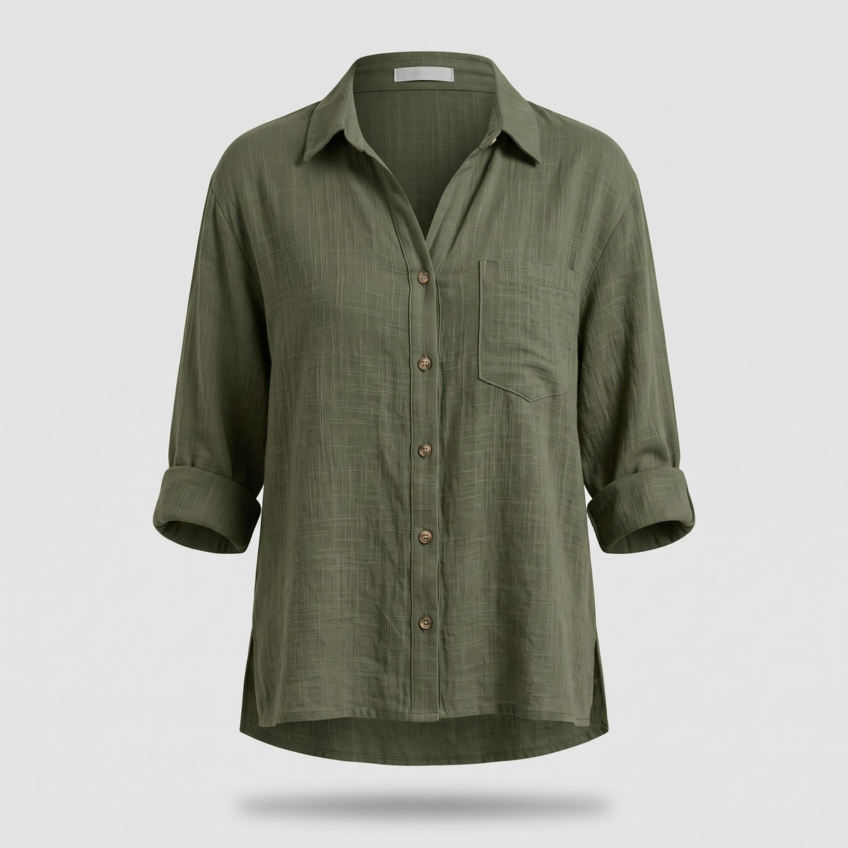 Fashion : Women's Relaxed Fit Shirt - Loose Casual Blouse in Olive van Vanda Liamo