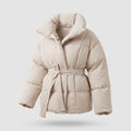 Women's Belted Puffer Coat with Stand Collar