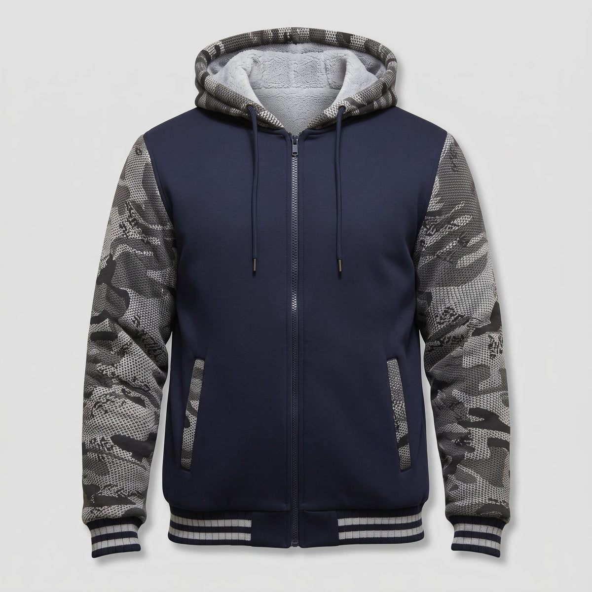 Men's Warm Fleece Hooded Colorblock Jacket