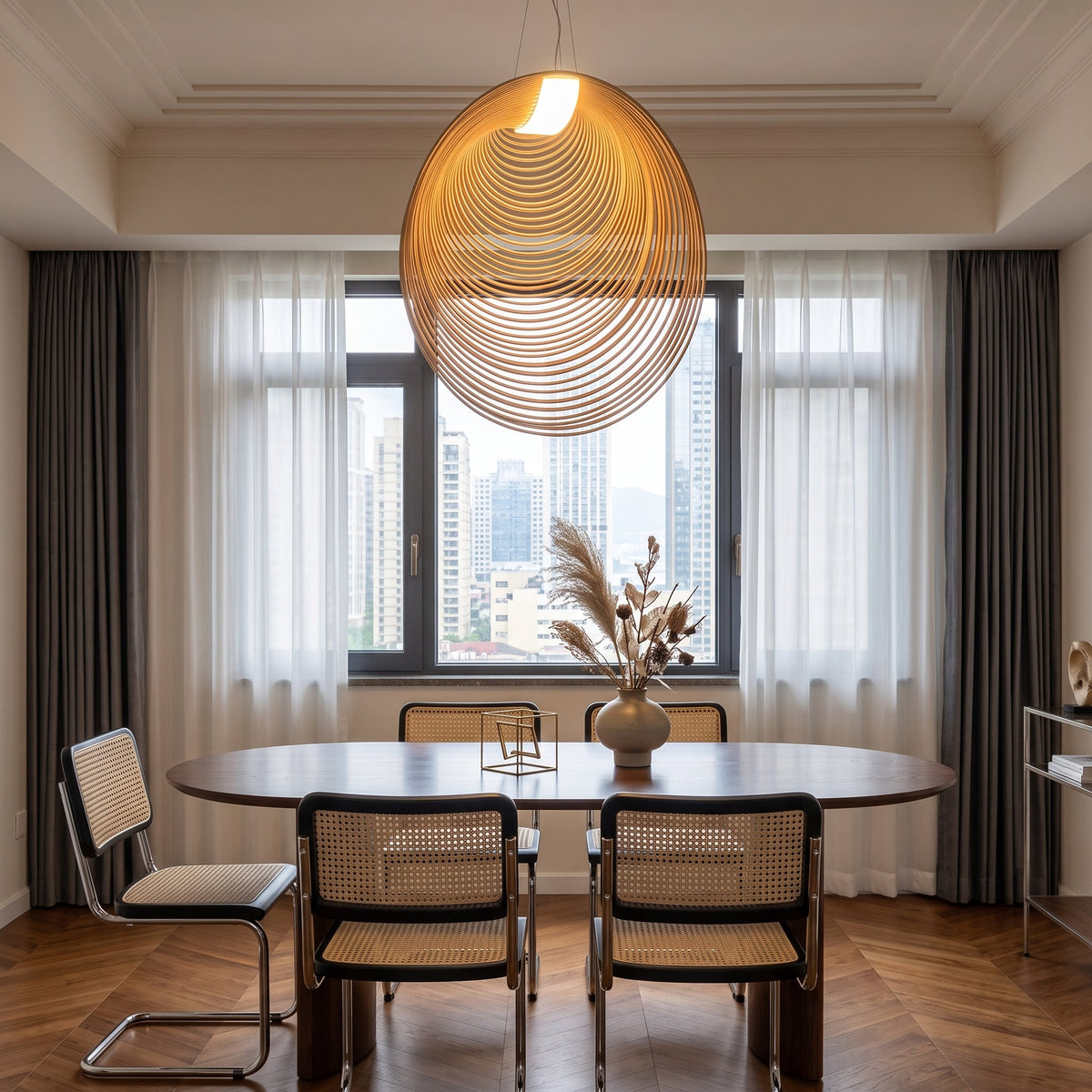 Scandinavian Oak Rope Pendant Lamp – Modern Minimalist Ceiling Light