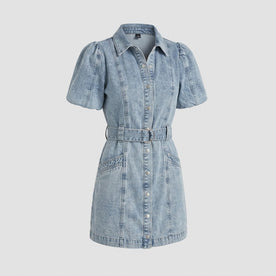 Dress : Women's Denim Dress with Short Sleeves in Blue van Vandaliamo